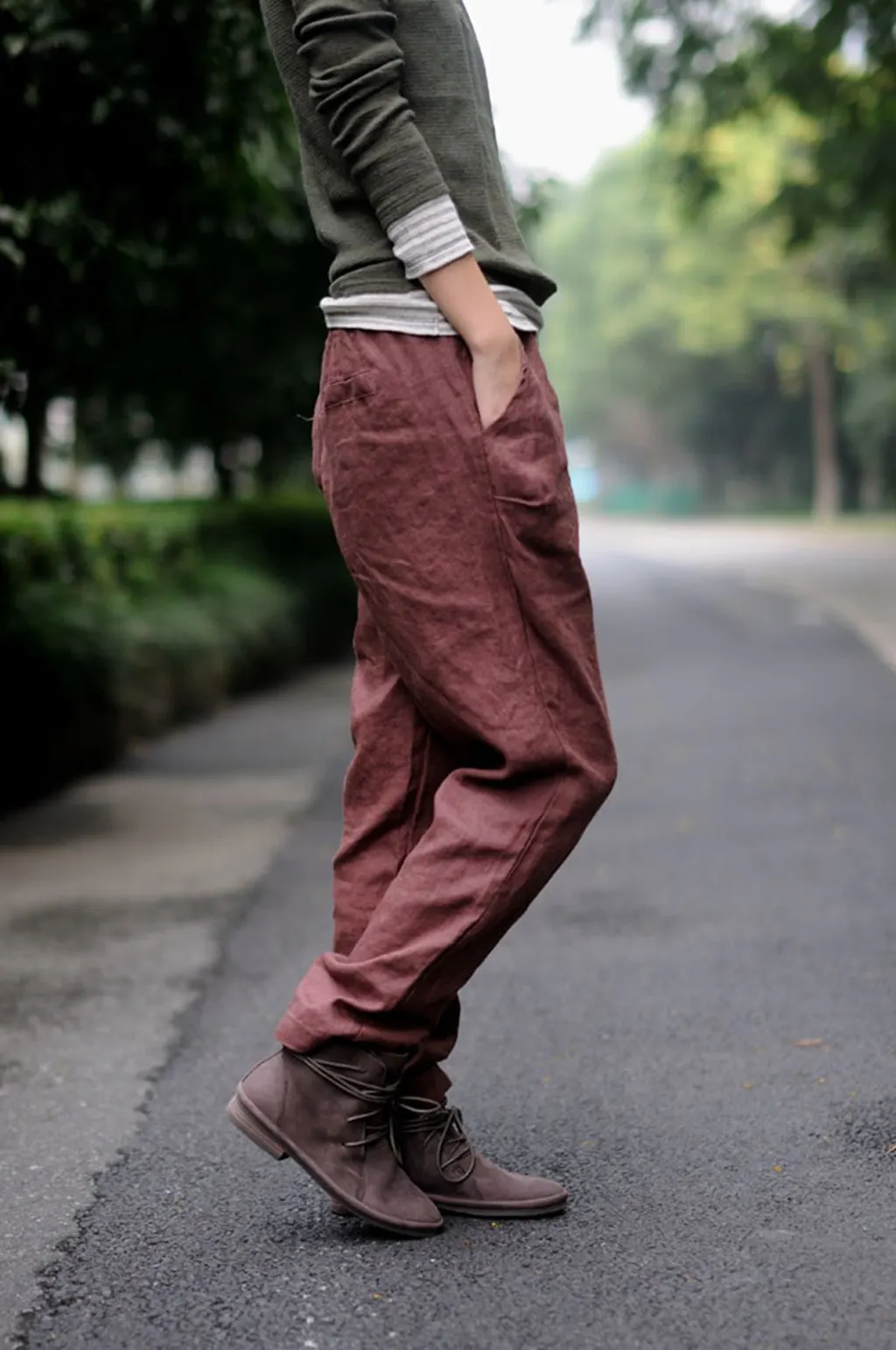 Брюки женские льняные повседневные свободные брюки султанки с эластичным поясом