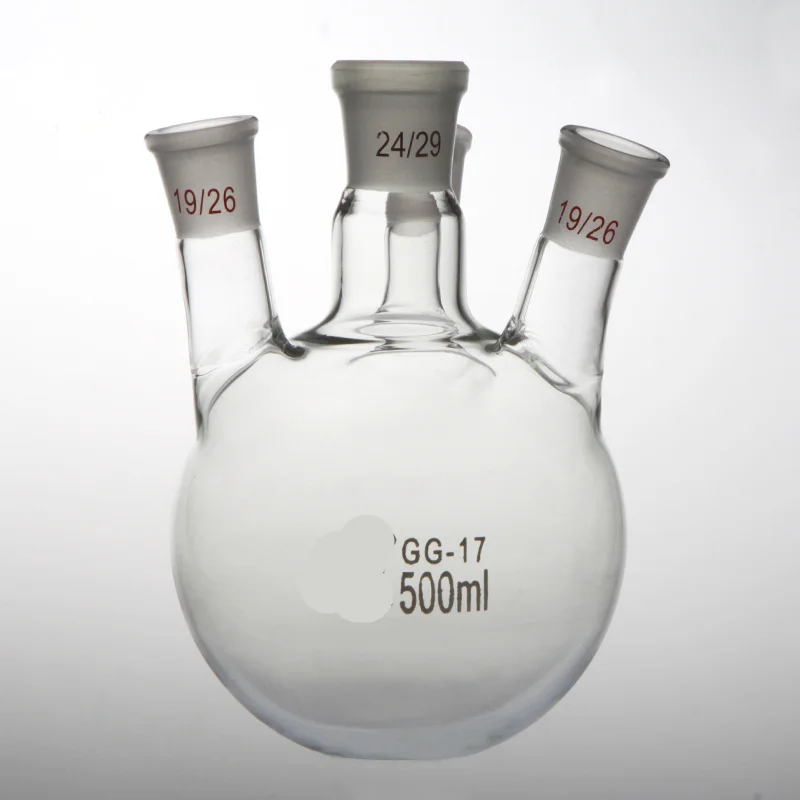 

500ml,14/23+24/29+19/26*2,4-neck,Round bottom Glass flask,Lab Boiling Flasks,Four neck laboratory glassware reactor