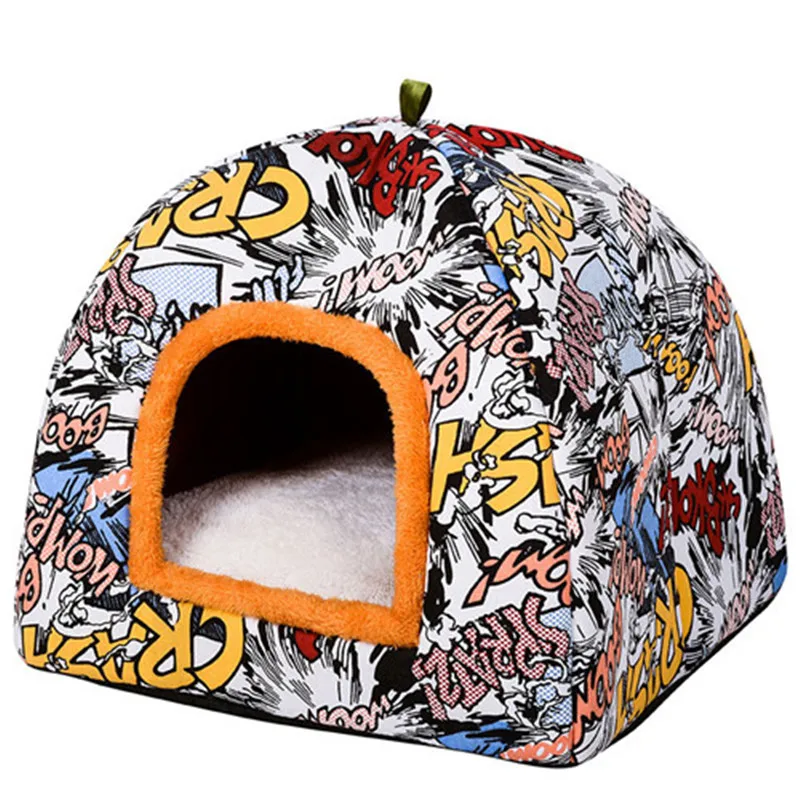 Удобная теплая кровать для домашних животных с принтом собак и кошек спальная