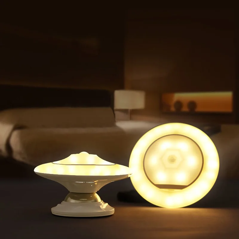warn light Вращающийся на 360 ° Ночной светильник с датчиком движения, перезаряжаемый через USB светодиодный светильник с датчиком движения, настенный светильник для безопасности, уличный сенсорный светильник - Испускаемый цвет: warn light