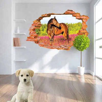 3D сломанная Настенная Наклейка с рисунком лошади детской комнаты декор для