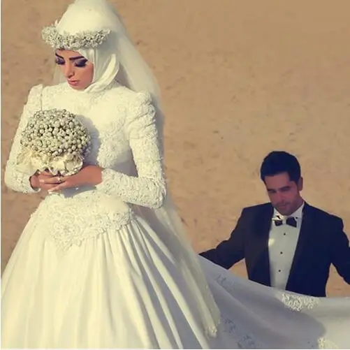 Женское свадебное платье с длинным рукавом бальное в мусульманском стиле