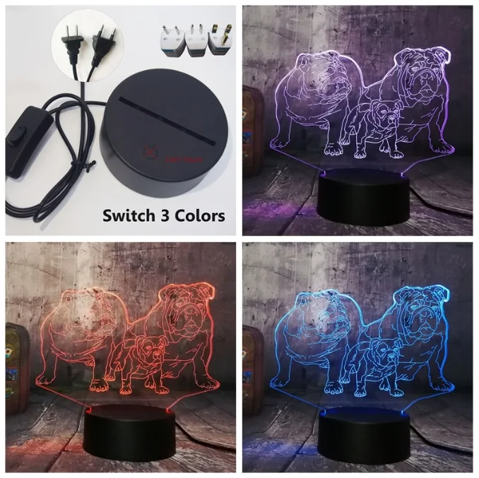 Switch One 3 Color Новинка, милый щенок, бульдог, семейный 3D светодиодный ночник, милая собака, собачка, животное, настольный домашний спальный домик, декоративный светильник, подарок для ребенка - Испускаемый цвет: Switch One 3 Color