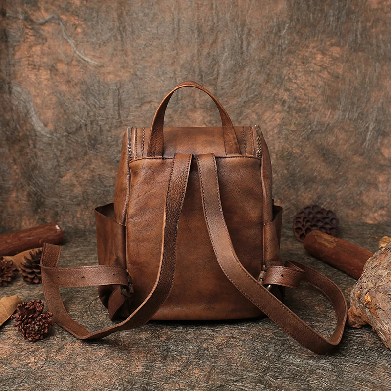 Top Grain Cow Leather Women Backpack 2019 Summer Travel Men Knapsack Bags Handmade Genuine Unisex Back Pack Lady | Багаж и сумки