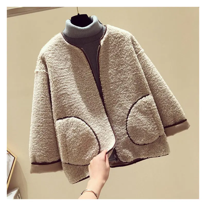 Модное женское пальто из овечьей шерсти 2019 зимняя теплая куртка короткая