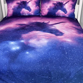 BlessLiving Galaxy Unicorn Bedding Set Kids Girls Psychedelic Space Duvet Cover 3 Piece Pink Purple Sparkly Unicorn Bedspread 2