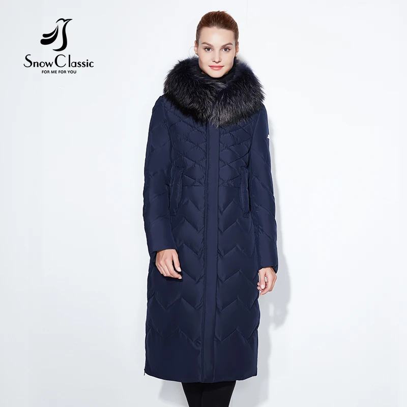 SnowClassic Жeнскaя зимняя кyрткa Куртка женская утепленная Толстая парка лисы верхняя одежда с меховым воротником модные однотонные Роскошные X-длинный тонкий сплошной