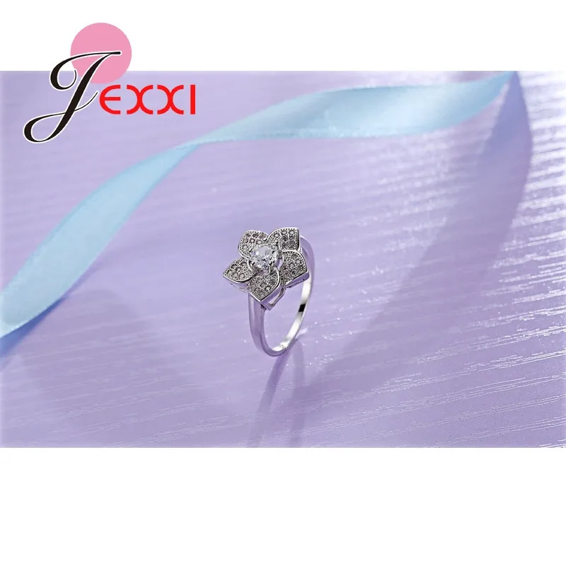 925 Sterling Silver Ring Plant Series Sharp Corner Flower Ornament White Crystal Cubic Zirconia For Women Girl Birthday Present | Украшения