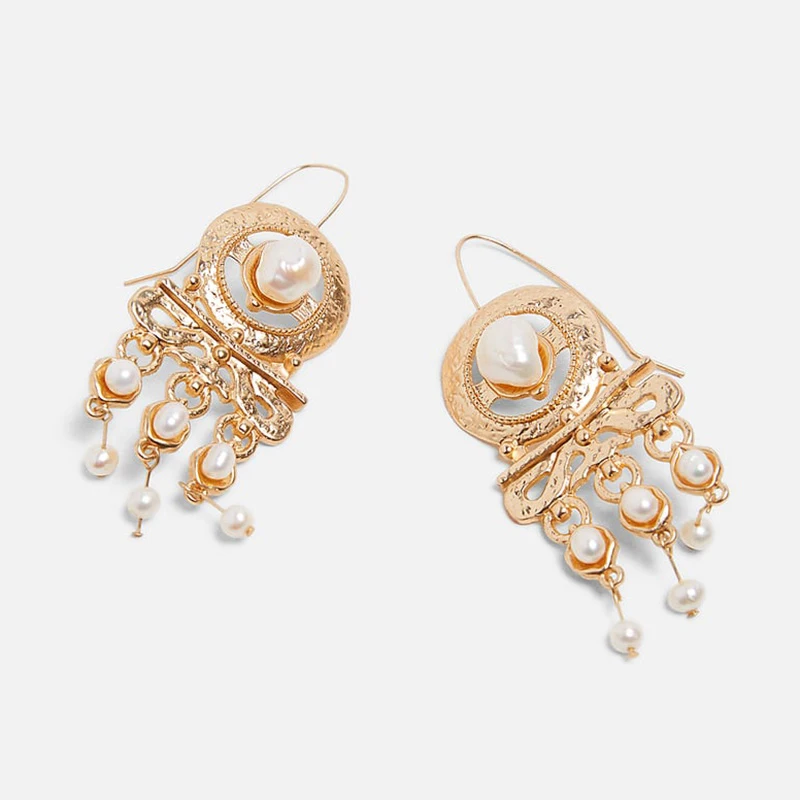 Solememo Gold Color ZA Drop Dangle Earrings Women Simulated Pearl Tassel Long Vintage Elegant Jewelry Wholesale E5330 | Украшения и