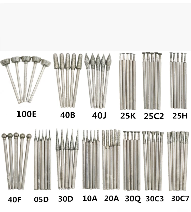 New high-quality jade carving set 70 pieces/sets Jade grinding pin diamond head tools 2.35 handle | Инструменты