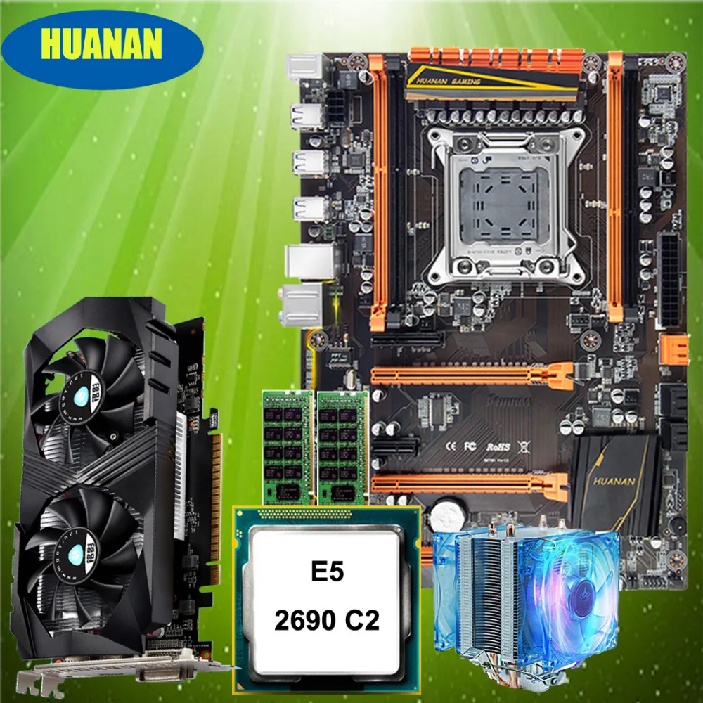 Материнская плата huanan Zhi deluxe X79 со слотом M.2 NVMe cpu Xeon E5 2690 C2 с кулером ram 16G(2*8G) RECC GTX1050Ti 4G видеокарта