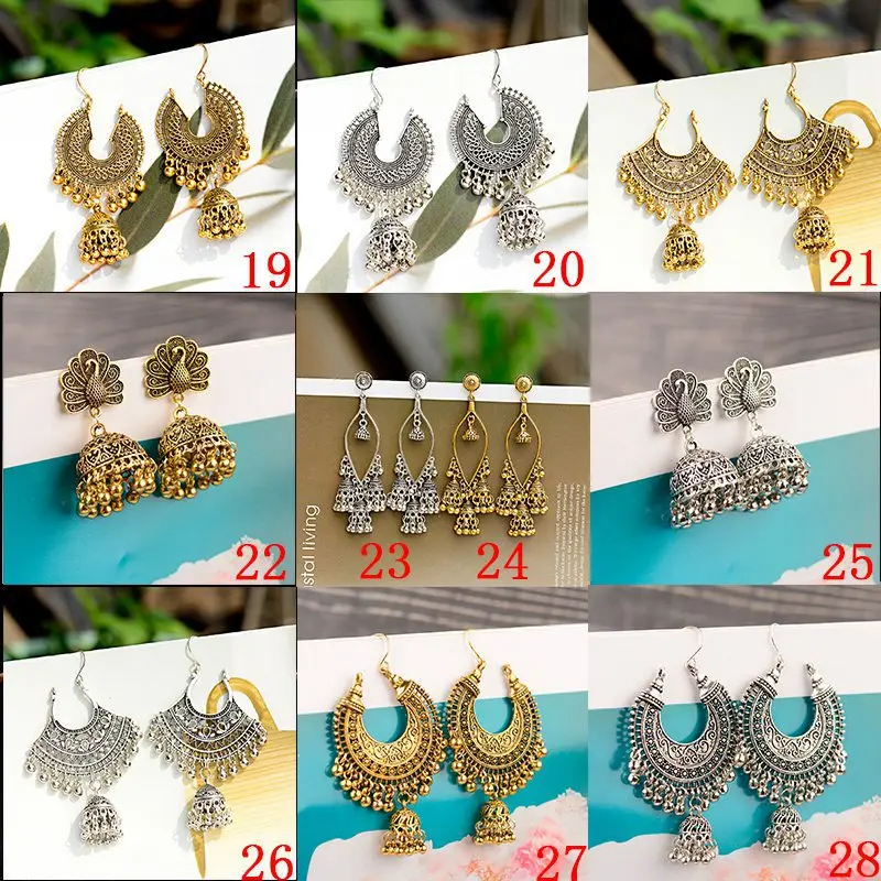 OIQUEI 20 пар индийские ювелирные изделия Jhumka в стиле бохо Большие колокольчики