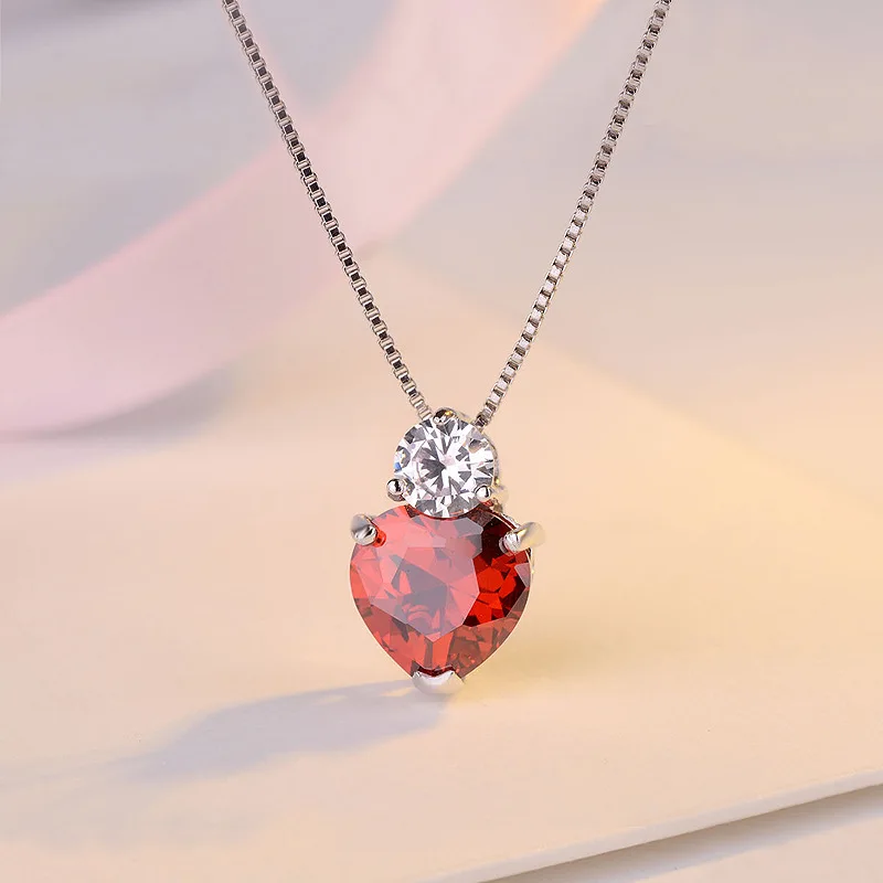 LOZRUNVE 2018 Brand S925 Sterling Silver Kolye Korean Sweet Purple Red Zirconia Heart Pendant Necklace Women Factory Wholesale | Украшения