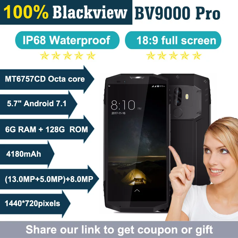 BLACKVIEW BV9000 PRO 18:9 смартфон с 5 7 дюймовым дисплеем восьмиядерным процессором MTK6757CD