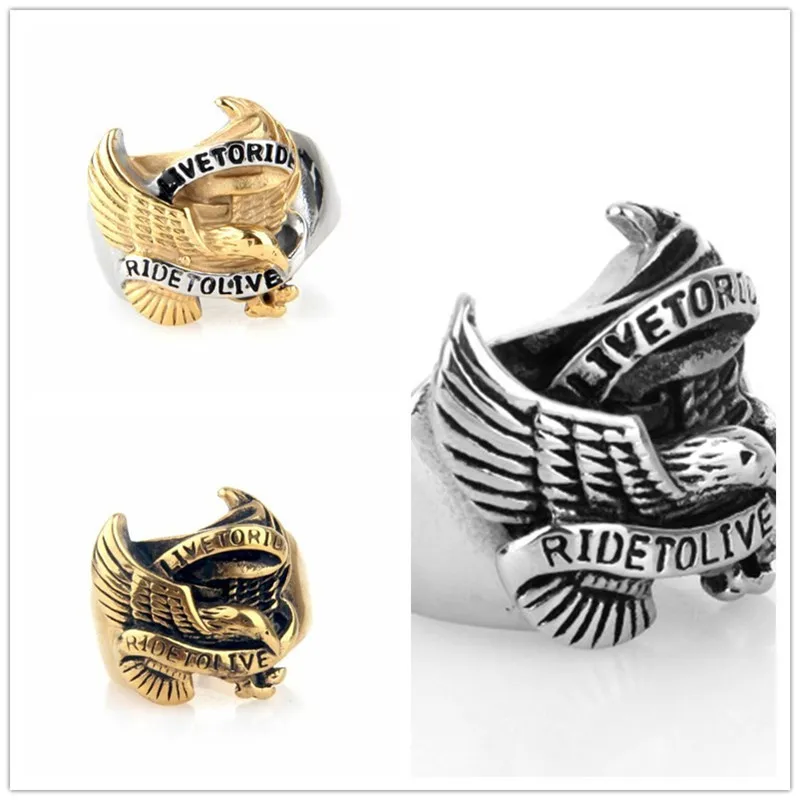 Lot Live to Ride Ride to live Hawk Eagle 316L Stainless Steel Motor Biker Men's Ring Men's Jewelry