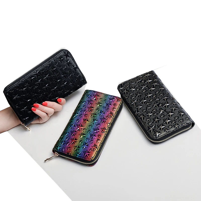 Кошелек на молнии с пятиконечными звездами длинная Сумочка женский клатч