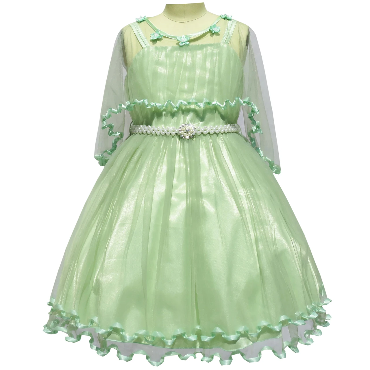 Sunny Fashion платья для девочек платье Цветок Девушка Платье Зеленый мыс Жемчуг