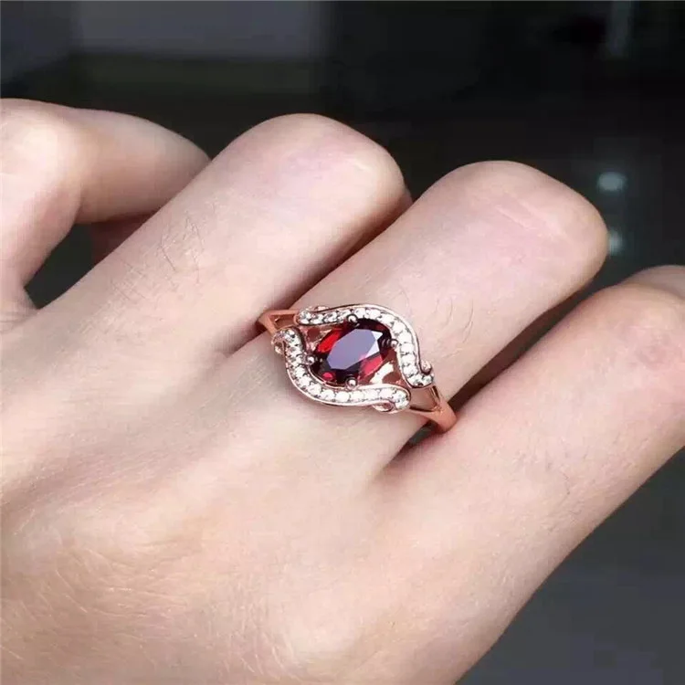 

KJJEAXCMY boutique jewels 925 pure silver inlaid natural garnet necklace pendant ring 2 pieces of jewelry.
