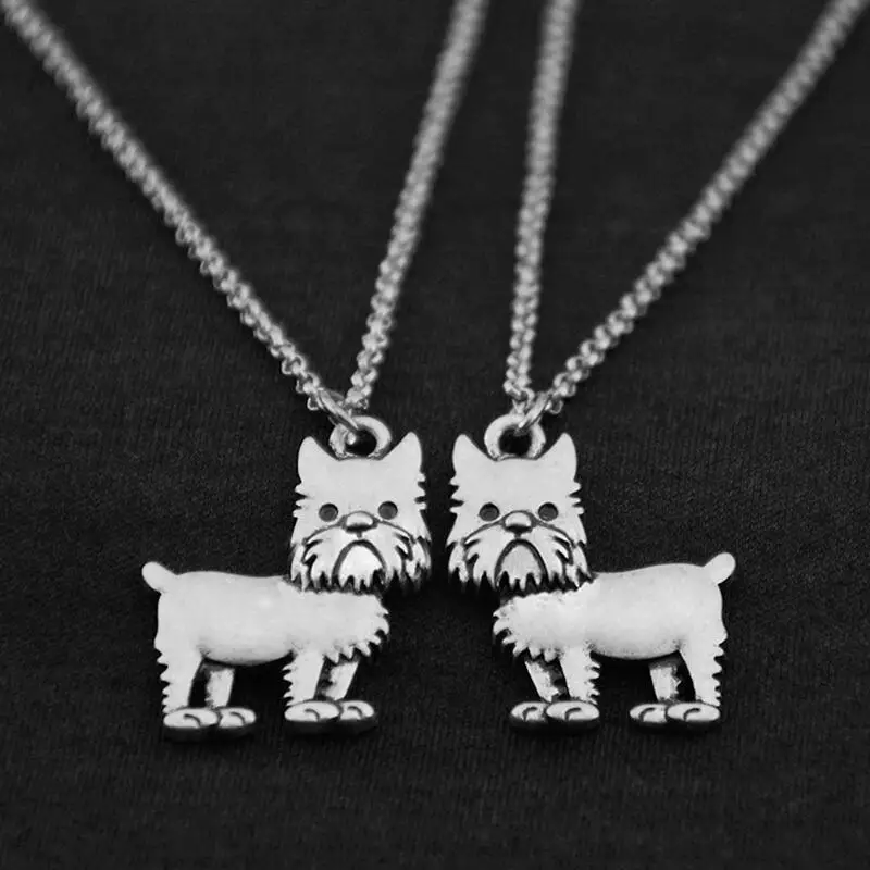 Retro Silver Color Stainless Steel Long Chains Colar Brussels Griffon Pendant Necklace Women Dog Charm Necklaces For Girls Gifts | Украшения