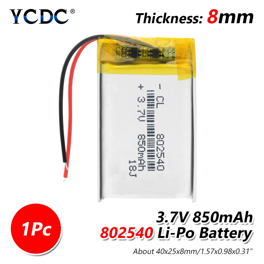 1Pc 3,7 v li po li-Ion батареи 3 7v пакет 3,7 V литий-полимерный аккумулятор 802540 082540 850MAH для gps MP3 MP4 MP5 светодиодный светильник RC Дрон - Цвет: 1Pc