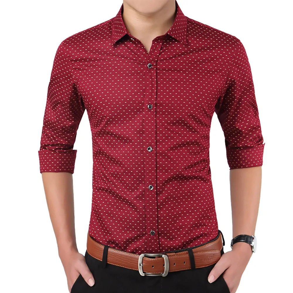 

Men's Cotton Polka Dot Slim Dress Shirt High Quality Long Sleeve Male Casual Social Business Formal Clothing