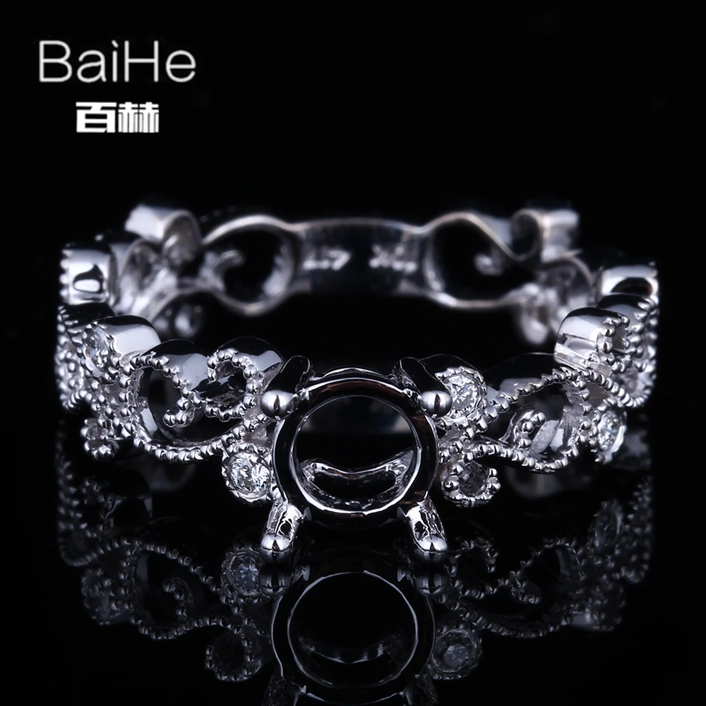 BAIHE однотонное 14K белое золото (AU585) сертифицированное круглое обручальное