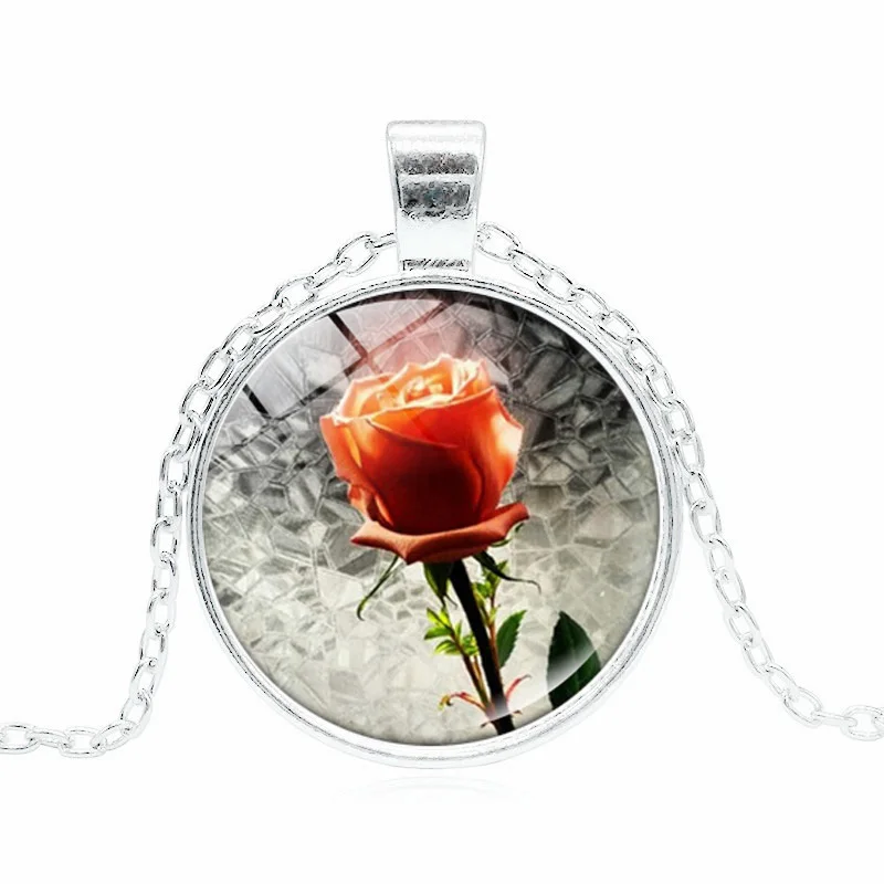 Beauty and The Beast Rose Photo Cabochon Glass Pendant Necklace Handmade DIY Jewelry Vintage Chain Women Gifts | Украшения и
