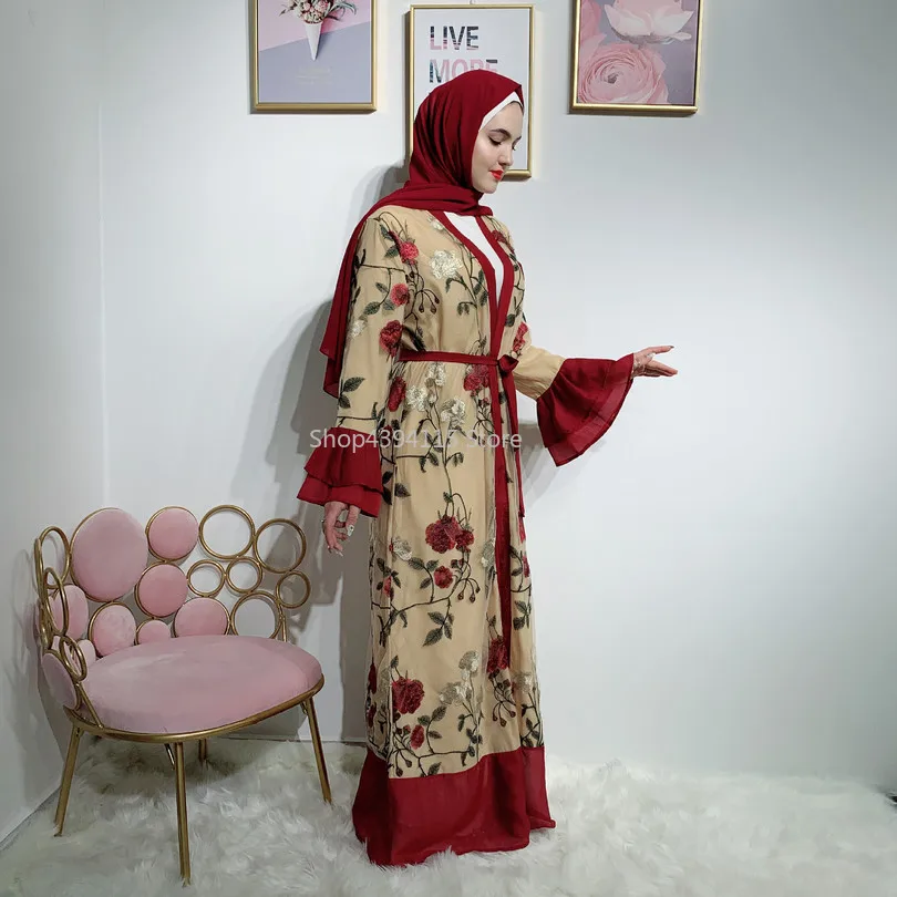 2019 кружевное платье с вышивкой Абая Дубайский мусульманский халат-кимоно