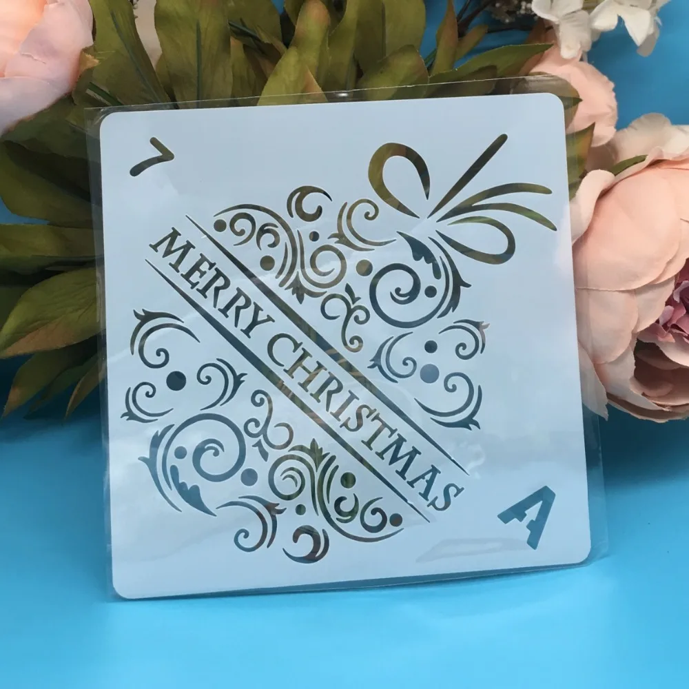 

New 13cm Merry Christmas Floral DIY Layering Stencils Wall Painting Scrapbook Coloring Embossing Album Decor Paper Card Template
