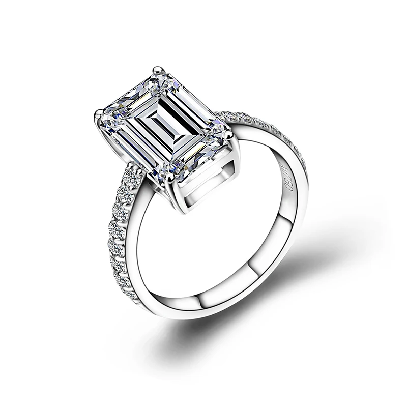 Модный дизайн 18k Белое Золото 2ct изумрудная огранка муассанит обручальное кольцо