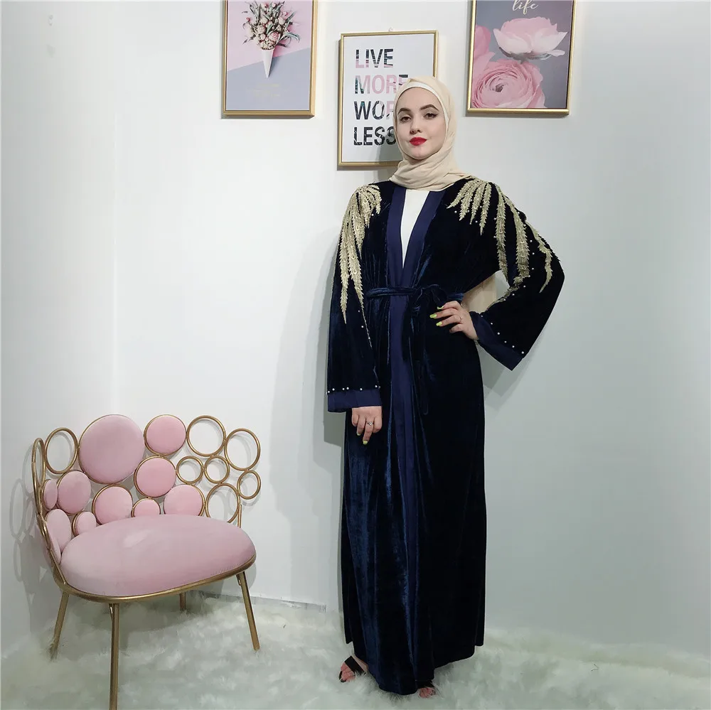 

Open Velvet Kaftan Kimono Sequin Abaya Dubai Muslim Hijab Dress Women Ramadan Caftan Abayas Elbise Prayer Turkish Islam Clothing