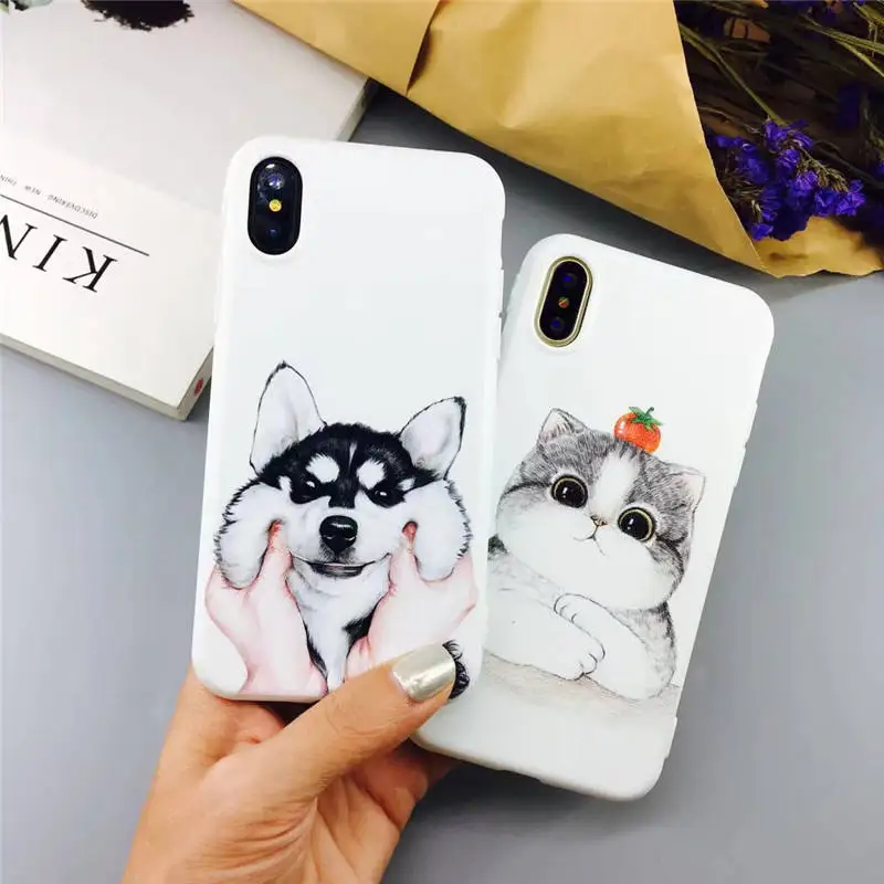 Pinch Face Husky Cat For Iphone 6 6S 7 8plus X Xs Xr Xsmaxtpu Couple Soft Phone Case |