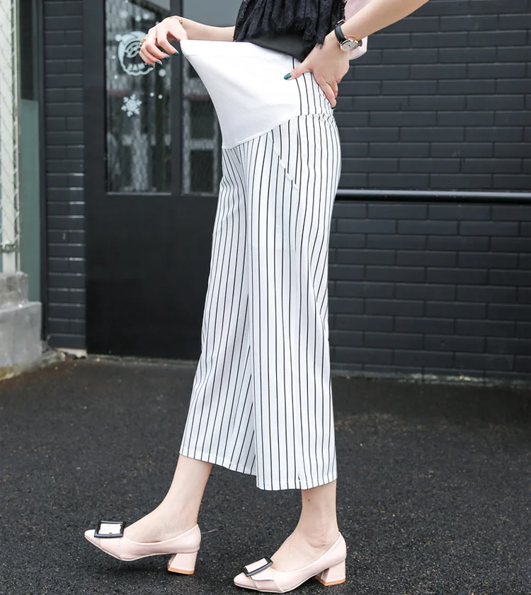 Fdfklak Летние черные/белые полосатые брюки для беременных женщин элегантные