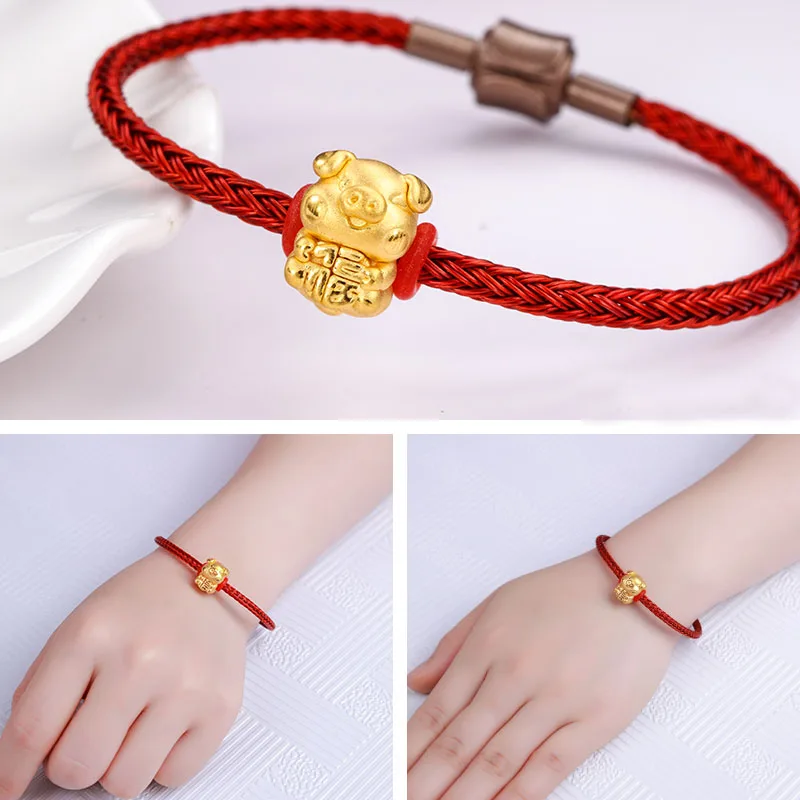 

Pure 24K Yellow Gold Pig Bracelet Women 3D 999 Gold Fu Pig Bracelet