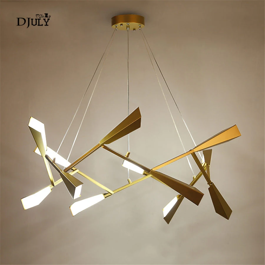 Скандинавские подвесные светильники в форме листьев бамбука золотого цвета для