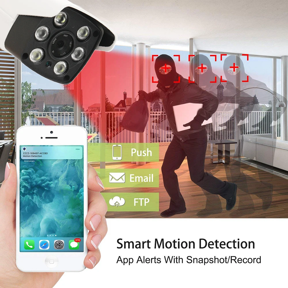 WiFi камера безопасности с прожектором 1080P движение активированный Цвет ночного видения Открытый Всепогодный IP камера двухстороннее аудио