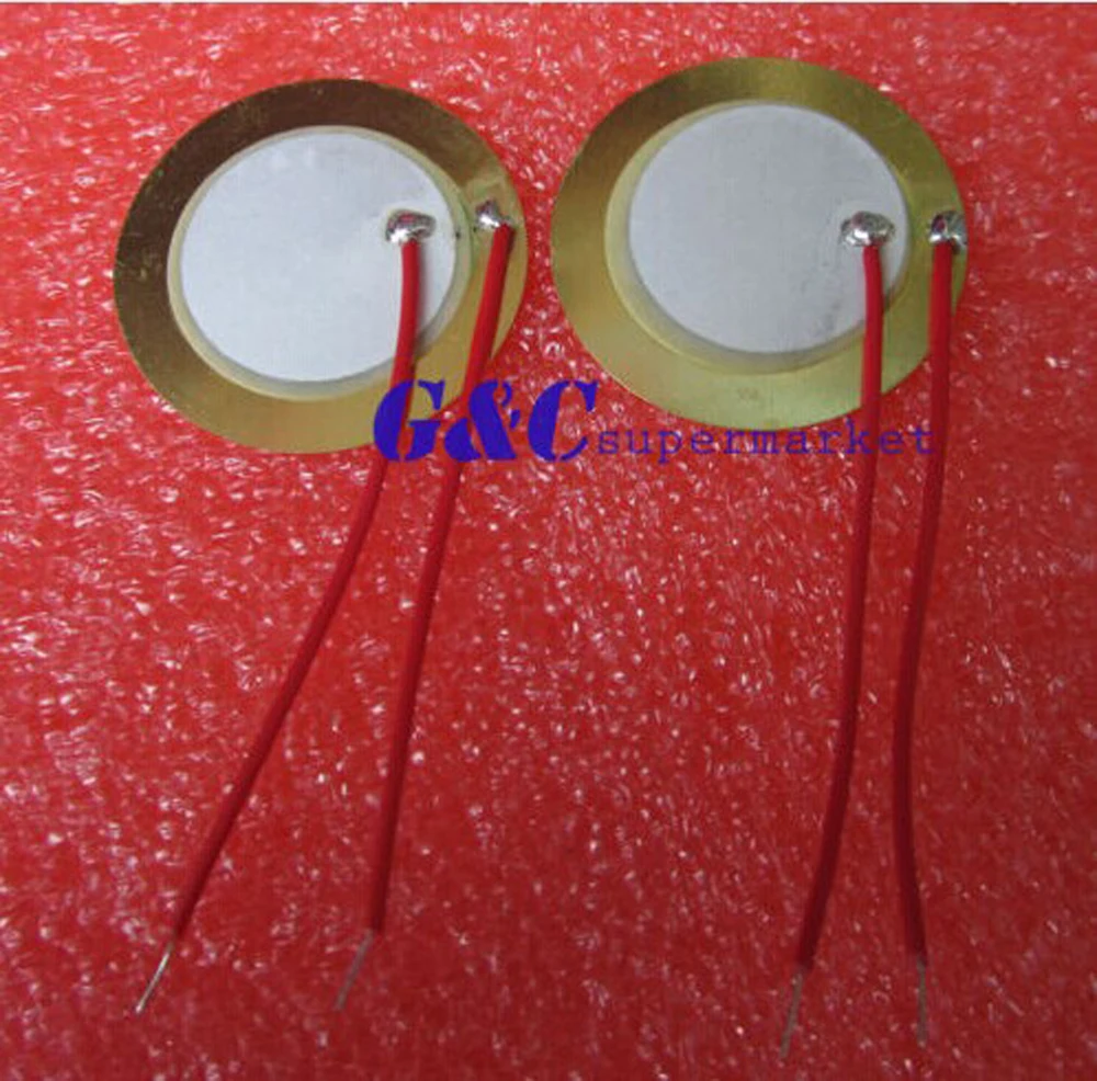 20PCS 27mm Piezo Elements Sounder Sensor Trigger Drum Disc + wire copper | Электронные компоненты и