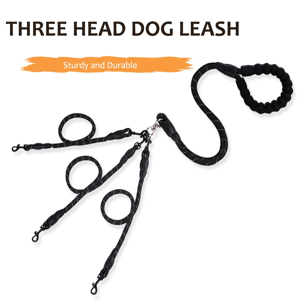 

Nylon Dog Leash 3 Way No-Tangle Pet Dog Walking Leash Lead with Padded Soft Handle Breakaway 3 Heads Lead Leash