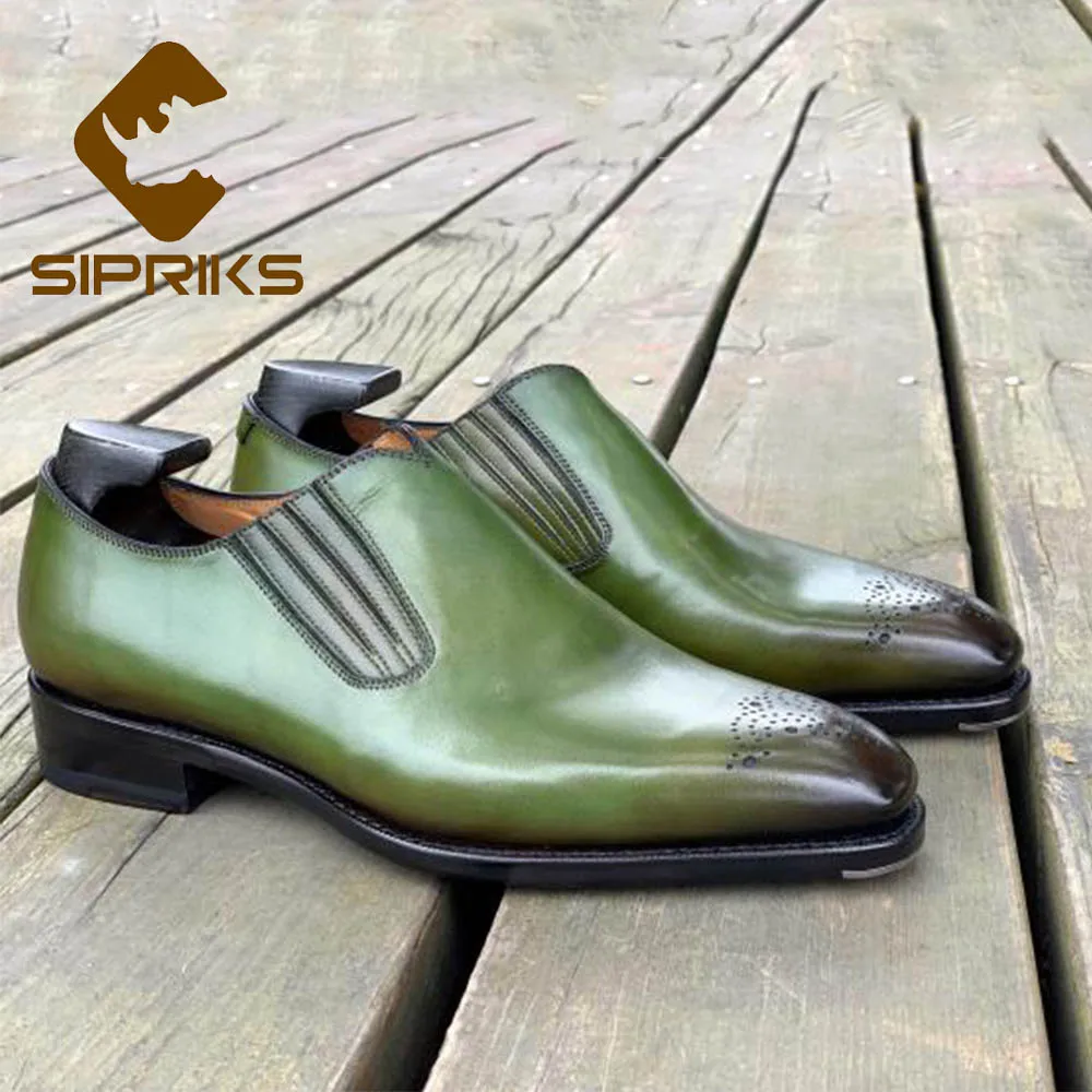 

Sipriks Luxury Imported Italy Calf Leather Yellow Green Goodyear Welt Shoes Boss Men's Vintage Classic Patina Formal Gents Suits