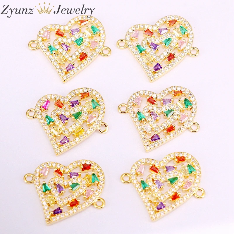 3 шт. медная цепочка с разноцветными CZ сердечками браслет и браслеты для женщин