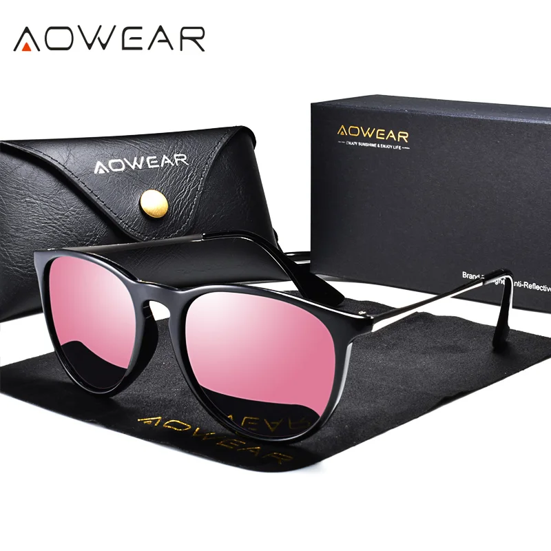 Pink AOWEAR, маленькие авиационные солнцезащитные очки для женщин, поляризованные зеркальные солнцезащитные очки для женщин, модные винтажные очки Gafas De Sol Mujer - Цвет линз: Pink