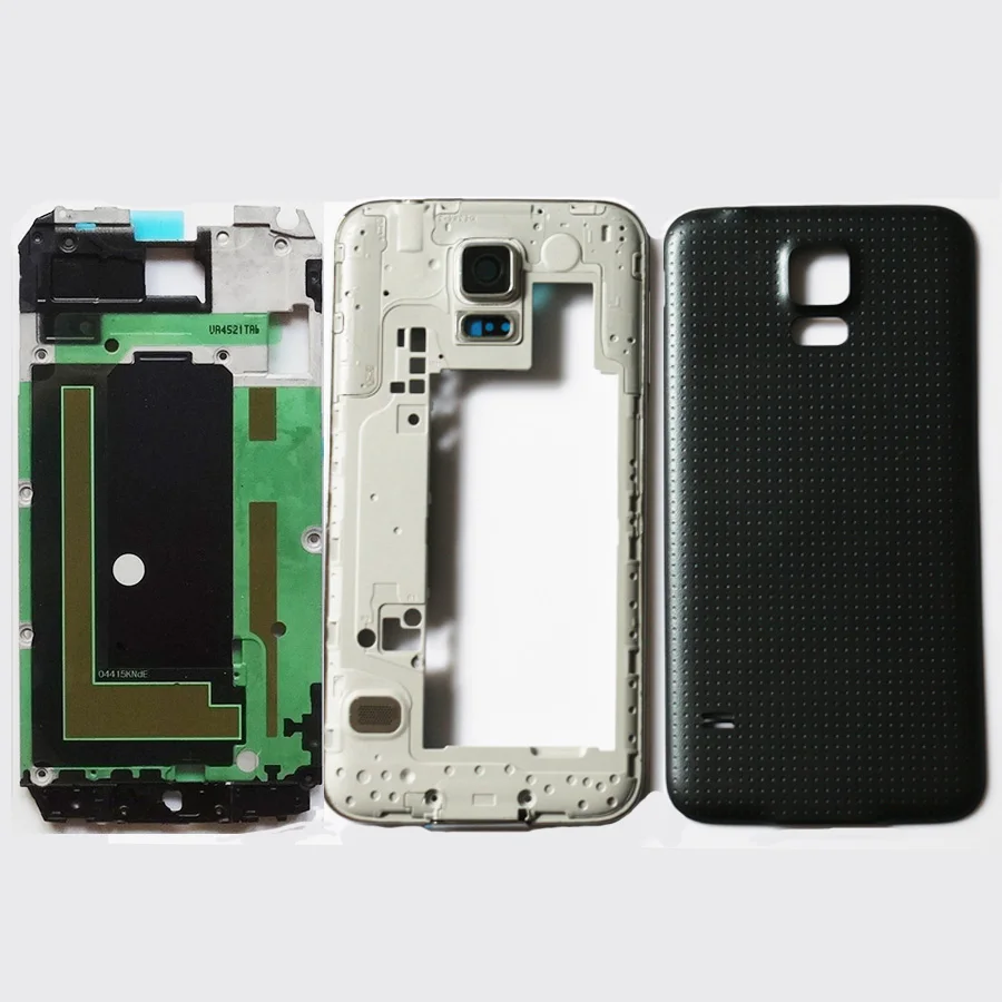 Полный комплект для samsung Galaxy S5 G900F G900H G900P G900M/T Корпус Передняя пластина Кронштейн+ средняя рамка+ задняя крышка чехол+ клей