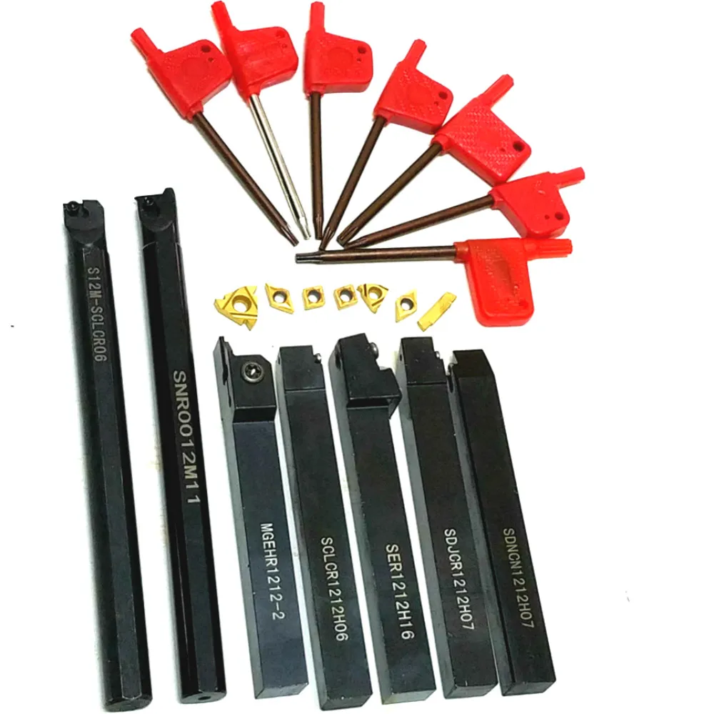 

21pcs/set 12mm CNC Shank Lathe Turning Tool Holder Boring Bar + Carbide Inserts Set DCMT TCMT CCMT Inserts Blades With Wrenches