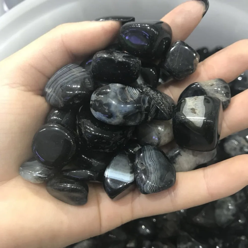 

50g natural black agate crystal gravel tumbled stone garden decorative