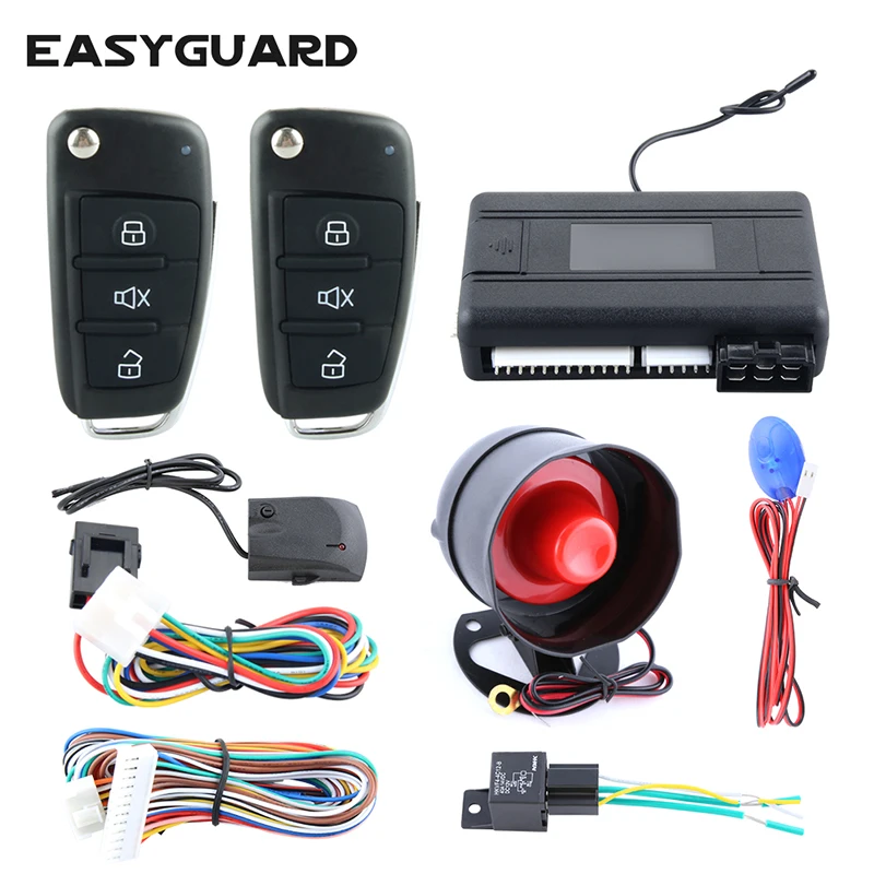 

EASYGUARD car alarm system with keyless entry remote engine start stop shock sensor alarm central door locking automation DC12V