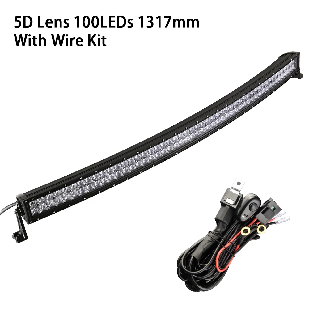 52 inch with wire 5D 22 32 42 52 дюймов изогнутый СВЕТОДИОДНЫЙ светильник 12 в 24 в комбинированный луч для бездорожья лодки автомобиля грузовика ATV внедорожник 4WD 4x4 светодиодный Рабочий фонарь - Цвет: 52 inch with wire
