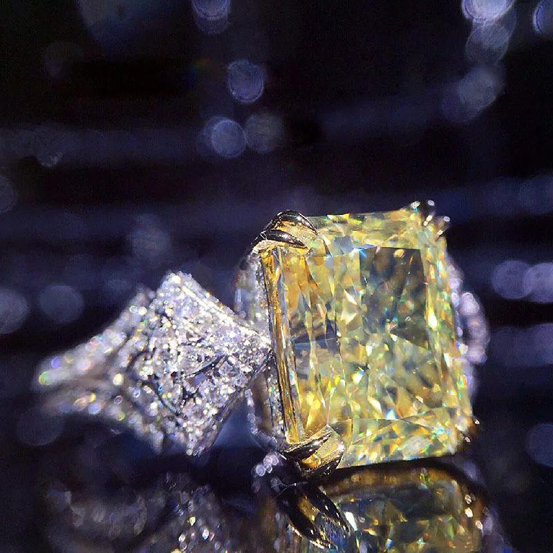 Цельное 18 к белое золото 1ct Середина желтый изумруд вырезанные боковые камни Муассанит кольцо для женщин лабораторное бриллиантовое кольцо обручальное кольцо