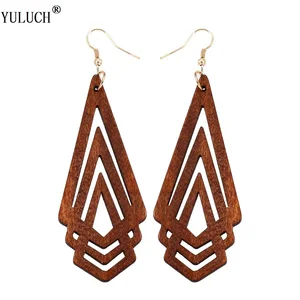 Серьги YULUCH из натурального дерева, геометрические полые треугольные индивидуальные простые Стильные Модные ювелирные украшения для женщин и девушек вечерние для выпускного вечера