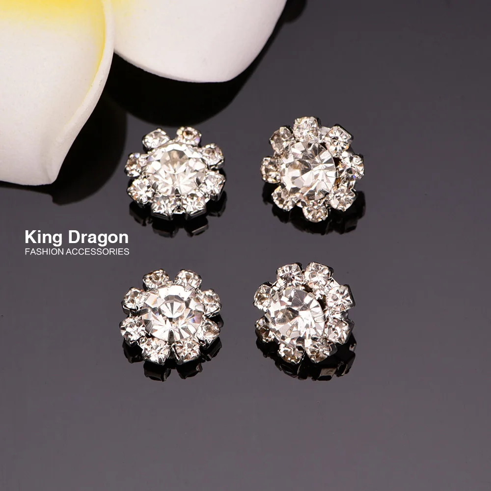 Adorno de diamantes de imitaci&oacute;n de cristal utilizado en el centro de flores, 10MM, 100 unids/lote, parte trasera plana o parte trasera de v&aacute;stago plateado, KD21-5