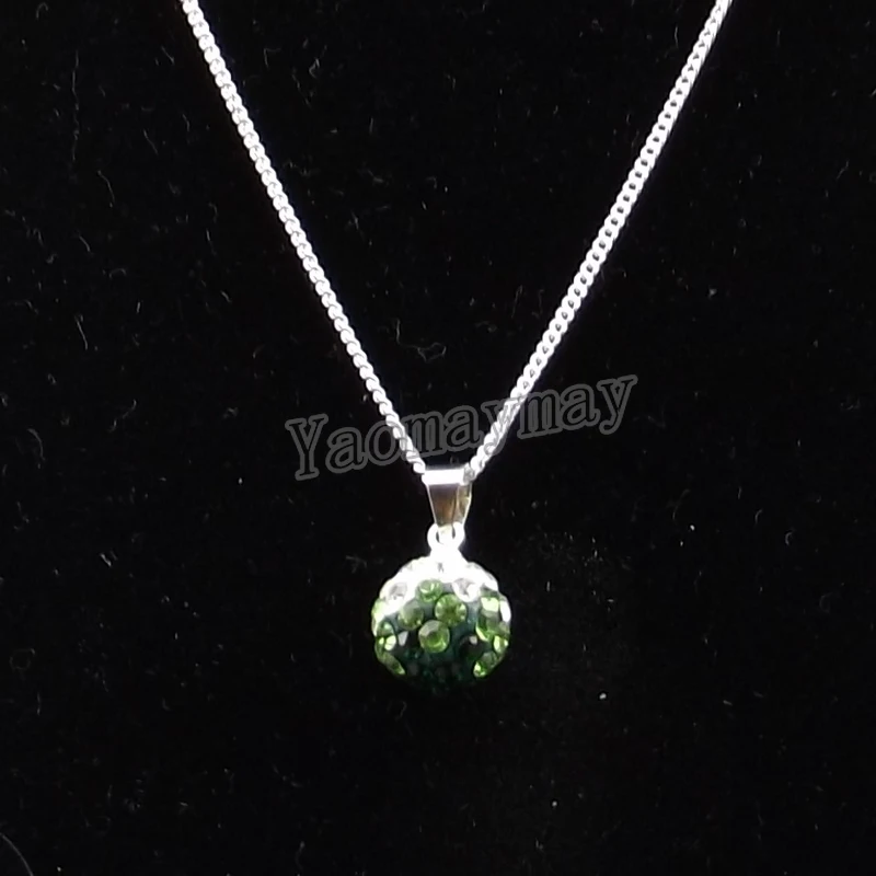 

12pcs Gradient Green Disco Ball Rhinestone Pendant 18" Silver Color Chokers For Women Free Shipping